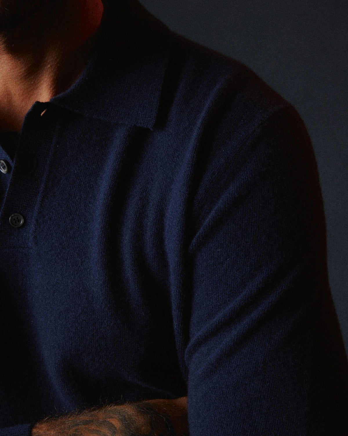 The Cashmere Long Sleeve Polo | Navy